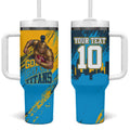 Personalised Gold Coast Titans Rugby Tumbler With Handle Muscular Titan Mascot City Skyline Graphic