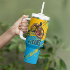Personalised Gold Coast Titans Rugby Tumbler With Handle Muscular Titan Mascot City Skyline Graphic