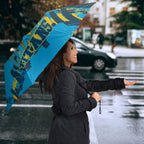 Personalised Gold Coast Titans Rugby Umbrella Muscular Titan Mascot City Skyline Graphic