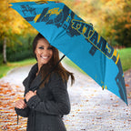 Personalised Gold Coast Titans Rugby Umbrella Muscular Titan Mascot City Skyline Graphic