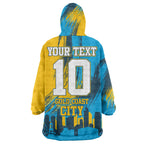 Personalised Gold Coast Titans Rugby Wearable Blanket Hoodie Muscular Titan Mascot City Skyline Graphic