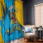 Personalised Gold Coast Titans Rugby Window Curtain Muscular Titan Mascot City Skyline Graphic