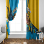 Personalised Gold Coast Titans Rugby Window Curtain Muscular Titan Mascot City Skyline Graphic