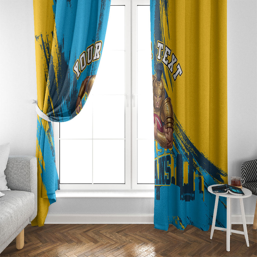 Personalised Gold Coast Titans Rugby Window Curtain Muscular Titan Mascot City Skyline Graphic