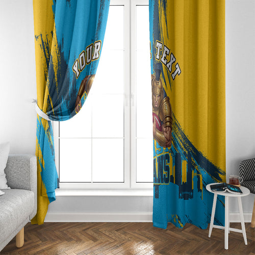 Personalised Gold Coast Titans Rugby Window Curtain Muscular Titan Mascot City Skyline Graphic