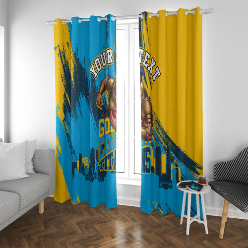 Personalised Gold Coast Titans Rugby Window Curtain Muscular Titan Mascot City Skyline Graphic