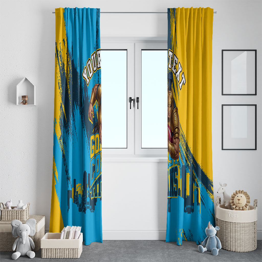 Personalised Gold Coast Titans Rugby Window Curtain Muscular Titan Mascot City Skyline Graphic