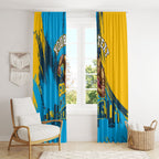 Personalised Gold Coast Titans Rugby Window Curtain Muscular Titan Mascot City Skyline Graphic