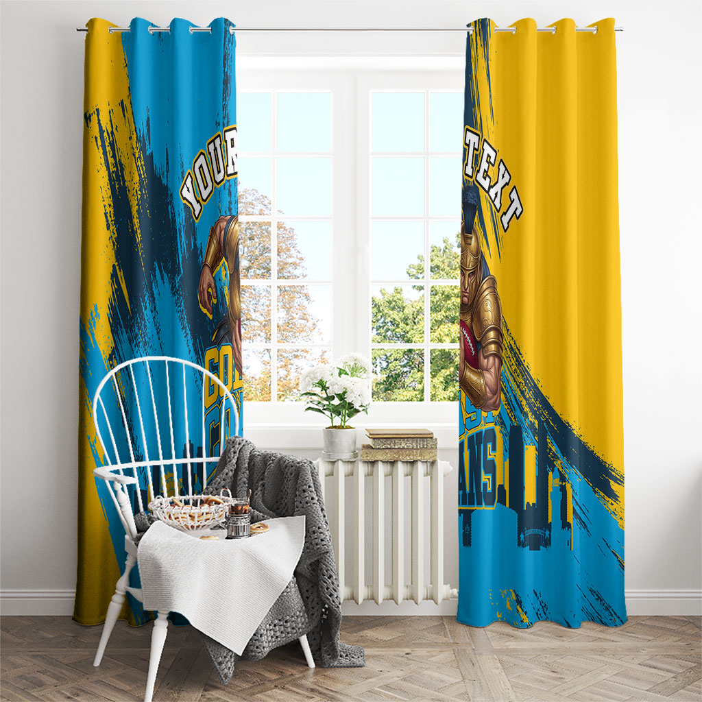Personalised Gold Coast Titans Rugby Window Curtain Muscular Titan Mascot City Skyline Graphic