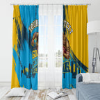 Personalised Gold Coast Titans Rugby Window Curtain Muscular Titan Mascot City Skyline Graphic