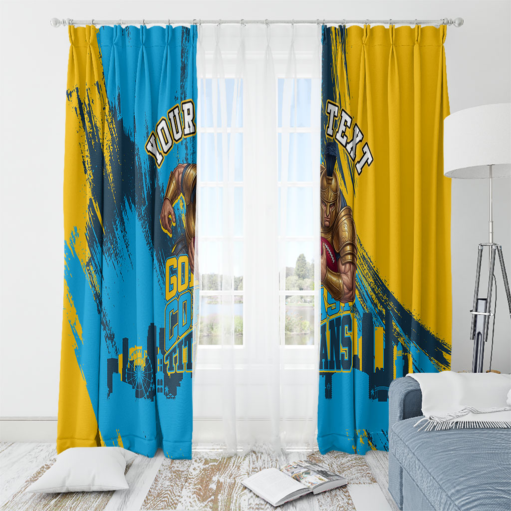 Personalised Gold Coast Titans Rugby Window Curtain Muscular Titan Mascot City Skyline Graphic