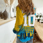 Personalised Gold Coast Titans Rugby Women Casual Shirt Muscular Titan Mascot City Skyline Graphic