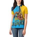 Personalised Gold Coast Titans Rugby Women Polo Shirt Muscular Titan Mascot City Skyline Graphic
