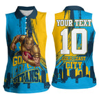 Personalised Gold Coast Titans Rugby Women Sleeveless Polo Shirt Muscular Titan Mascot City Skyline Graphic