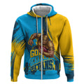 Personalised Gold Coast Titans Rugby Zip Hoodie Muscular Titan Mascot City Skyline Graphic