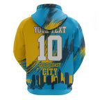 Personalised Gold Coast Titans Rugby Zip Hoodie Muscular Titan Mascot City Skyline Graphic