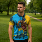 Personalised Gold Coast Titans Rugby Zipper Polo Shirt Muscular Titan Mascot City Skyline Graphic