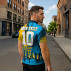 Personalised Gold Coast Titans Rugby Zipper Polo Shirt Muscular Titan Mascot City Skyline Graphic