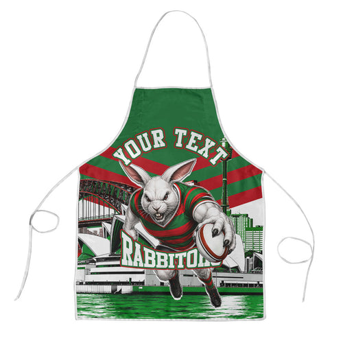 Personalized South Sydney Rabbitohs Rugby Apron Fierce Mascot And Sydney Skyline Graphic Art