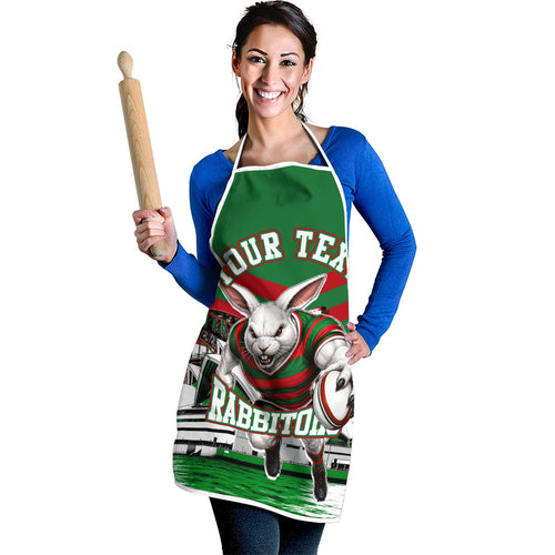 Personalized South Sydney Rabbitohs Rugby Apron Fierce Mascot And Sydney Skyline Graphic Art