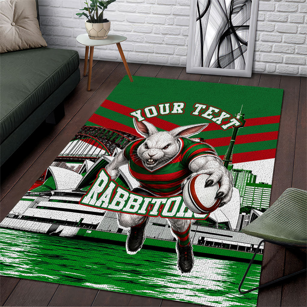 Personalized South Sydney Rabbitohs Rugby Area Rug Fierce Mascot And Sydney Skyline Graphic Art