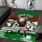 Personalized South Sydney Rabbitohs Rugby Area Rug Fierce Mascot And Sydney Skyline Graphic Art