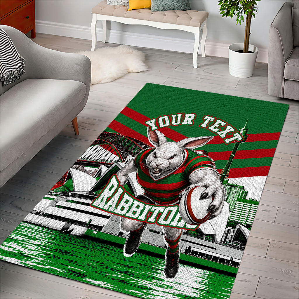 Personalized South Sydney Rabbitohs Rugby Area Rug Fierce Mascot And Sydney Skyline Graphic Art