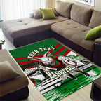 Personalized South Sydney Rabbitohs Rugby Area Rug Fierce Mascot And Sydney Skyline Graphic Art