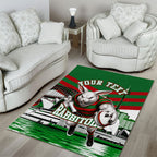 Personalized South Sydney Rabbitohs Rugby Area Rug Fierce Mascot And Sydney Skyline Graphic Art