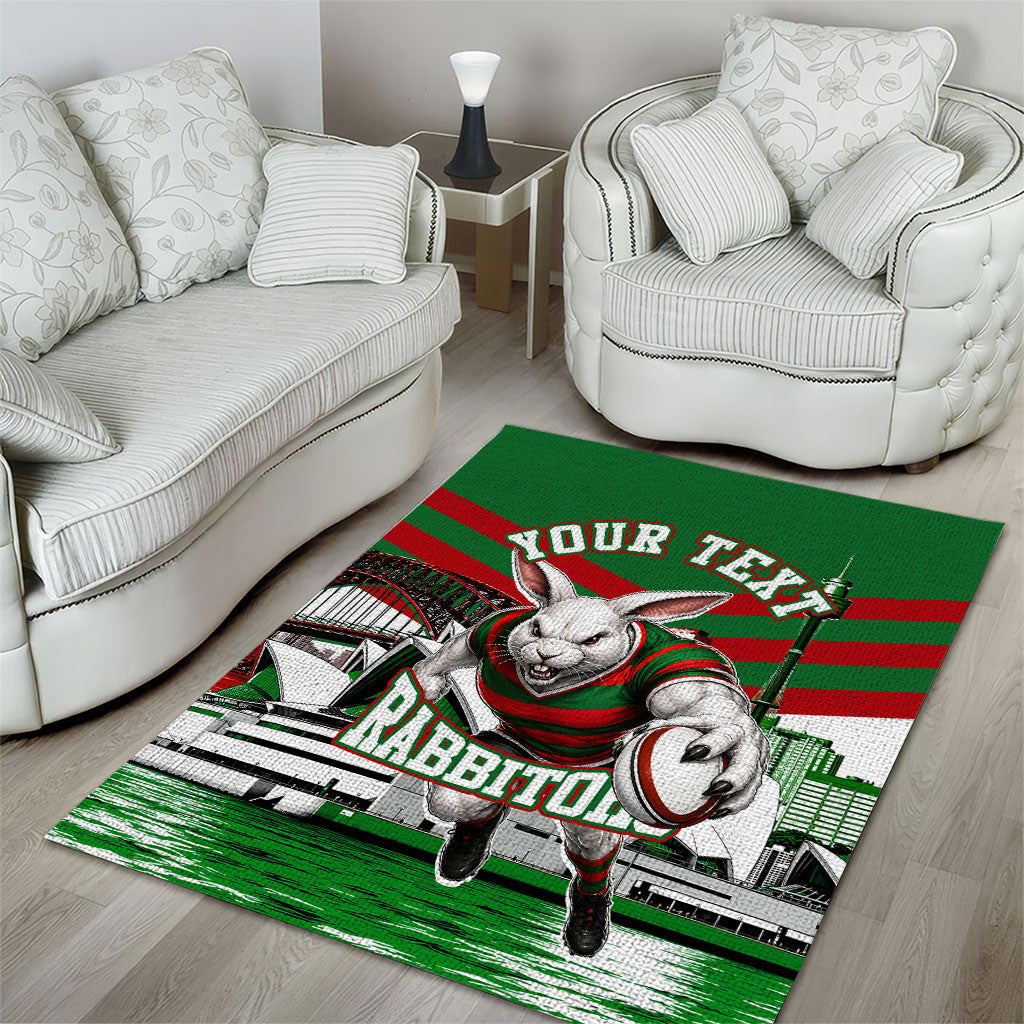 Personalized South Sydney Rabbitohs Rugby Area Rug Fierce Mascot And Sydney Skyline Graphic Art