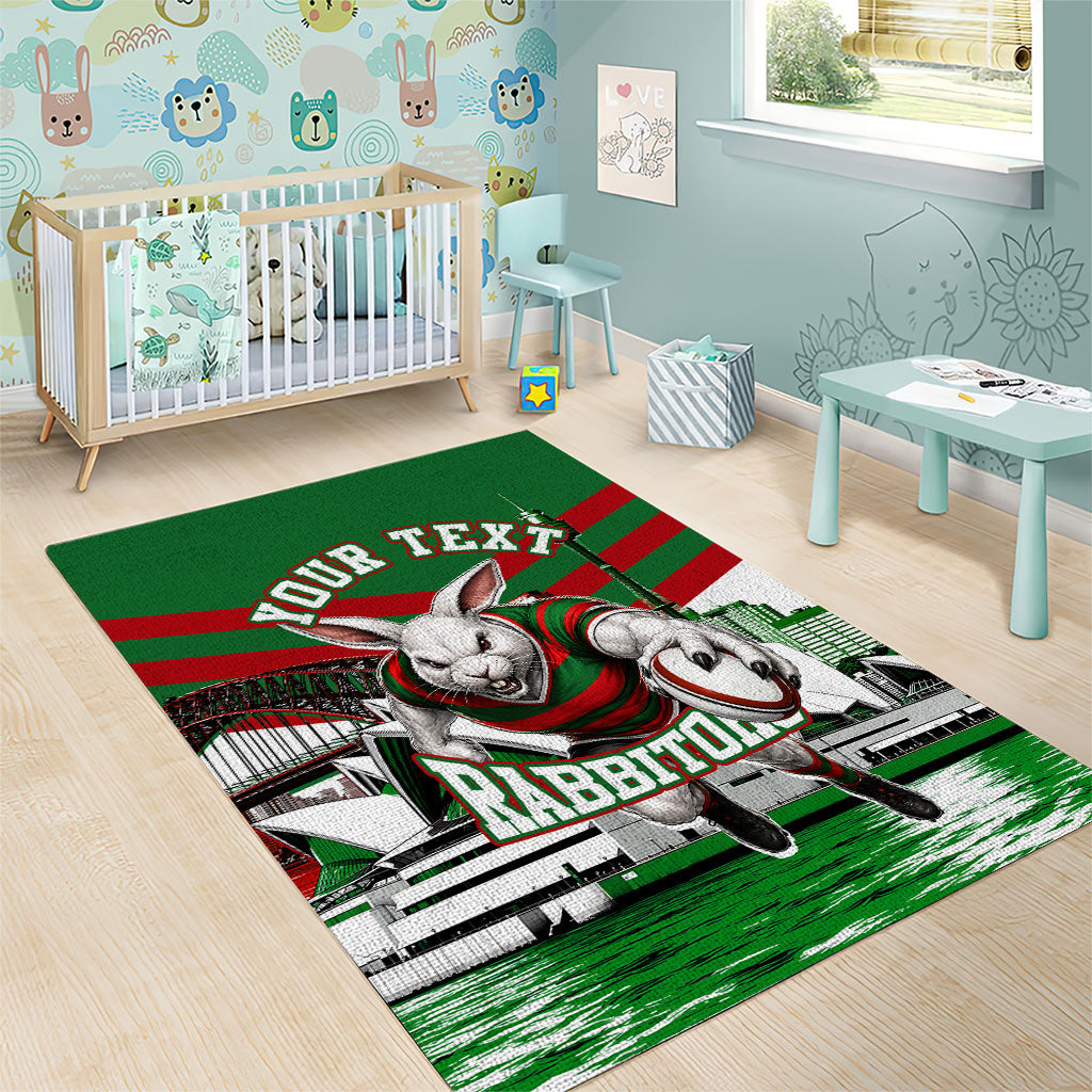 Personalized South Sydney Rabbitohs Rugby Area Rug Fierce Mascot And Sydney Skyline Graphic Art