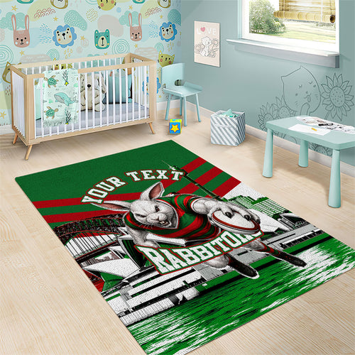 Personalized South Sydney Rabbitohs Rugby Area Rug Fierce Mascot And Sydney Skyline Graphic Art
