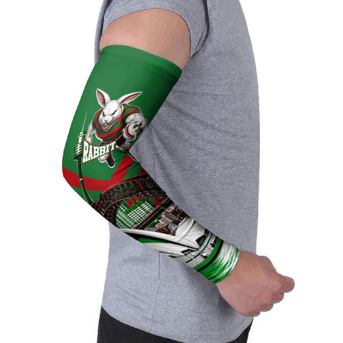 Personalized South Sydney Rabbitohs Rugby Arm Sleeves Fierce Mascot And Sydney Skyline Graphic Art
