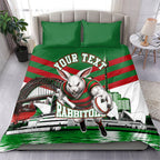 Personalized South Sydney Rabbitohs Rugby Bedding Set Fierce Mascot And Sydney Skyline Graphic Art