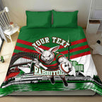 Personalized South Sydney Rabbitohs Rugby Bedding Set Fierce Mascot And Sydney Skyline Graphic Art