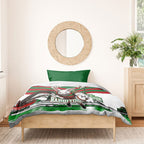 Personalized South Sydney Rabbitohs Rugby Bedding Set Fierce Mascot And Sydney Skyline Graphic Art