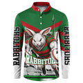 Personalized South Sydney Rabbitohs Rugby Button Sweatshirt Fierce Mascot And Sydney Skyline Graphic Art