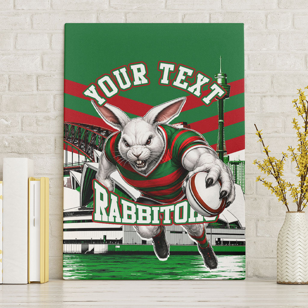 Personalized South Sydney Rabbitohs Rugby Canvas Wall Art Fierce Mascot And Sydney Skyline Graphic Art