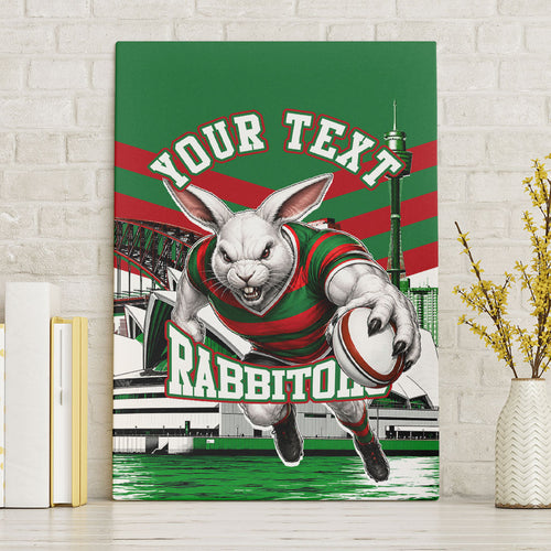 Personalized South Sydney Rabbitohs Rugby Canvas Wall Art Fierce Mascot And Sydney Skyline Graphic Art