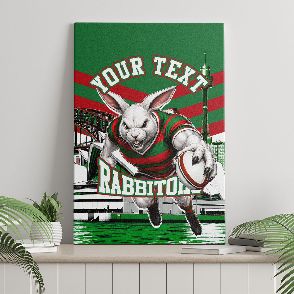 Personalized South Sydney Rabbitohs Rugby Canvas Wall Art Fierce Mascot And Sydney Skyline Graphic Art