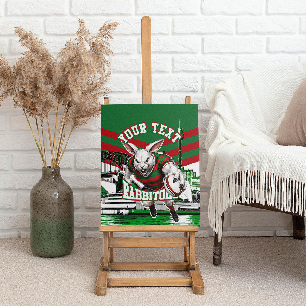 Personalized South Sydney Rabbitohs Rugby Canvas Wall Art Fierce Mascot And Sydney Skyline Graphic Art