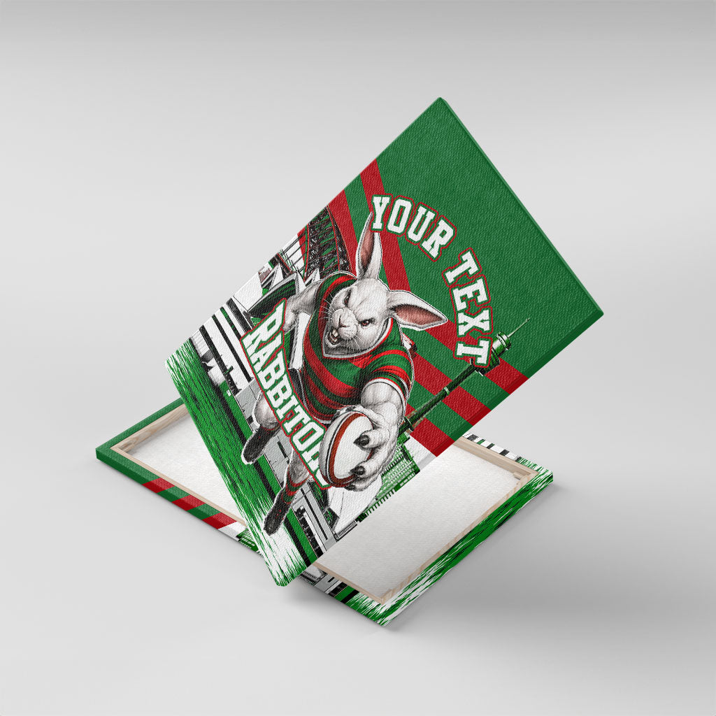 Personalized South Sydney Rabbitohs Rugby Canvas Wall Art Fierce Mascot And Sydney Skyline Graphic Art