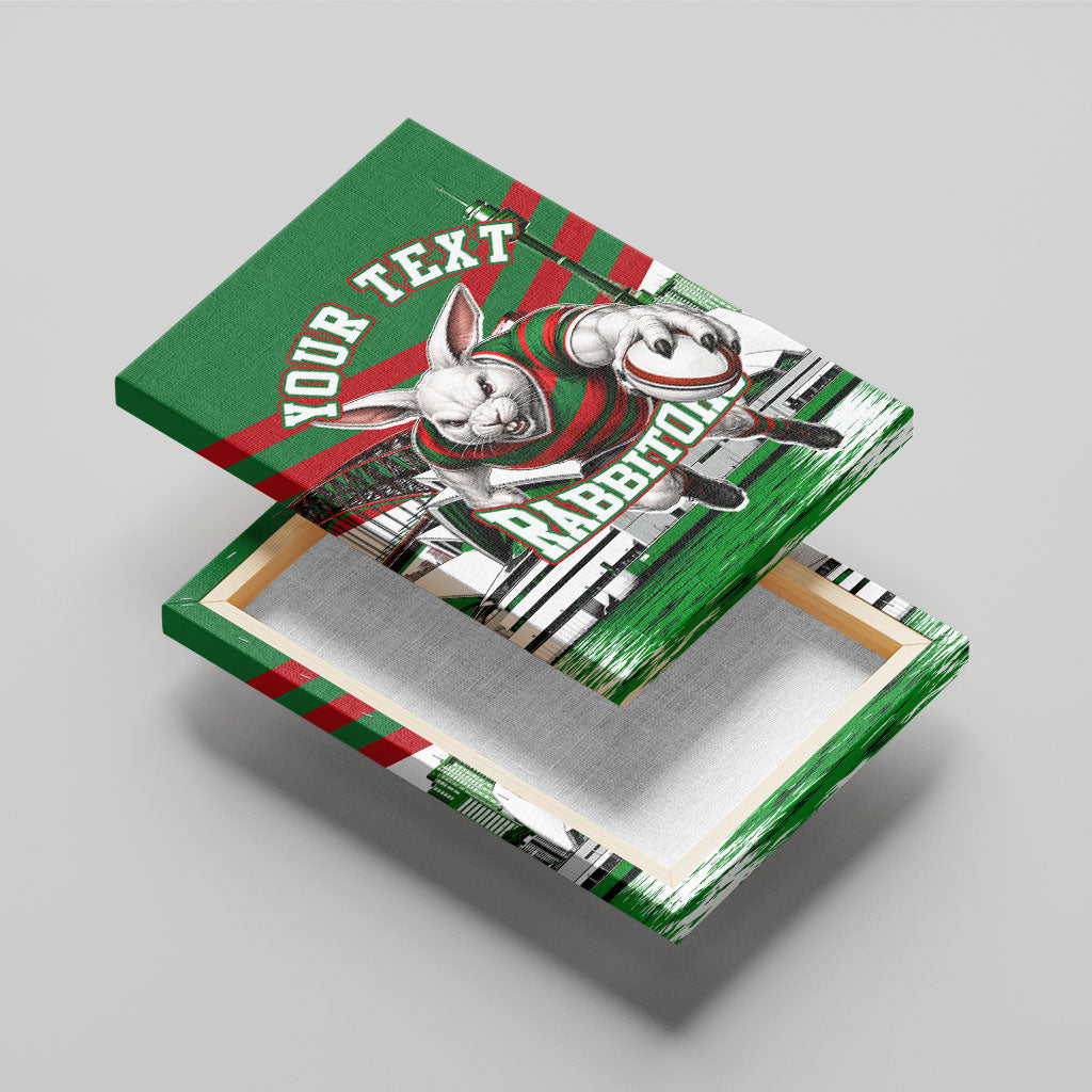 Personalized South Sydney Rabbitohs Rugby Canvas Wall Art Fierce Mascot And Sydney Skyline Graphic Art