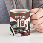 Personalized South Sydney Rabbitohs Rugby Ceramic Mug Fierce Mascot And Sydney Skyline Graphic Art