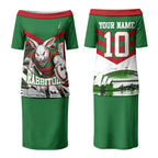 Personalized South Sydney Rabbitohs Rugby Couples Matching Puletasi and Hawaiian Shirt Fierce Mascot And Sydney Skyline Graphic Art