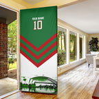 Personalized South Sydney Rabbitohs Rugby Door Cover Fierce Mascot And Sydney Skyline Graphic Art