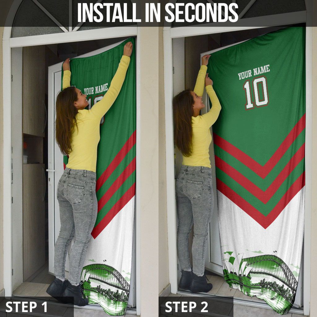 Personalized South Sydney Rabbitohs Rugby Door Cover Fierce Mascot And Sydney Skyline Graphic Art