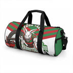 Personalized South Sydney Rabbitohs Rugby Duffle Bag Fierce Mascot And Sydney Skyline Graphic Art