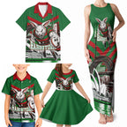 Personalized South Sydney Rabbitohs Rugby Family Matching Tank Maxi Dress and Hawaiian Shirt Fierce Mascot And Sydney Skyline Graphic Art