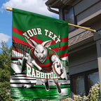 Personalized South Sydney Rabbitohs Rugby Garden Flag Fierce Mascot And Sydney Skyline Graphic Art
